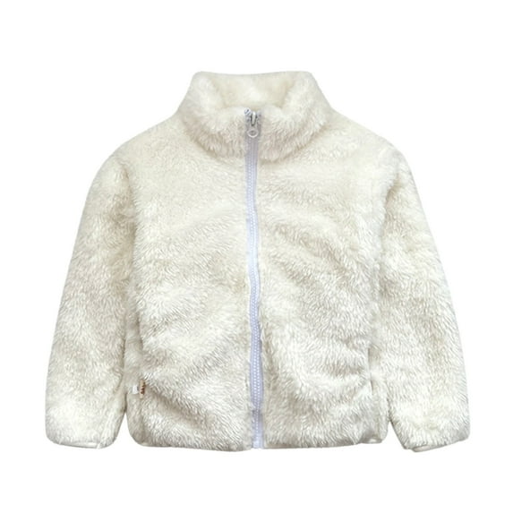 Kids Coats Boys Girls Size 3-4 Years Kids Baby Solid Wool Zipper Warm Thick with 2 Pockets White Tops
