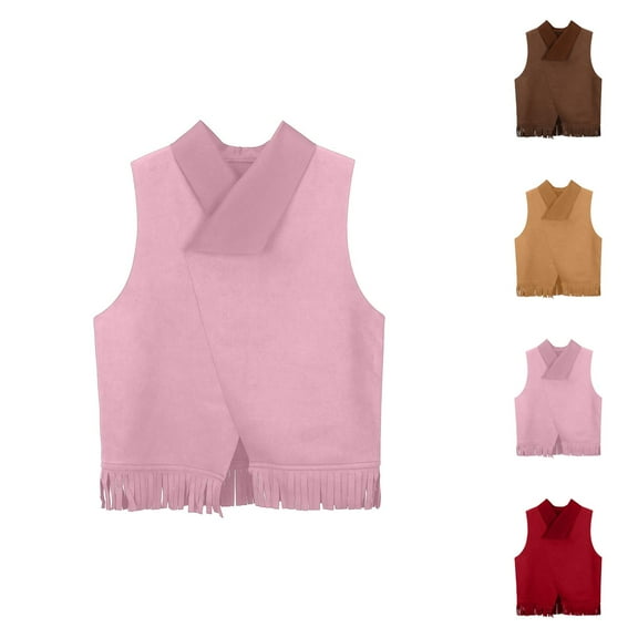 Kids Coats Jacket for Girls Boys Girls Western Cowboy Cow Girl Outfits Open Front Fringe Vest Party Dress Up Tassel Fringe Waist Coat Tops