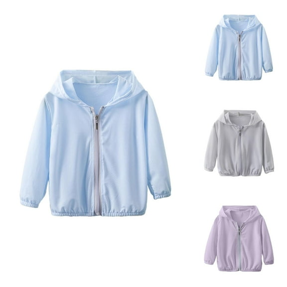 Kids Coats Jacket for Girls Summer Children's Ice Silk Thin Zip Up Sun Clothing For Boys And Girls With Hat Hooded Long Sleeve Sun Suit For Ages 3 6