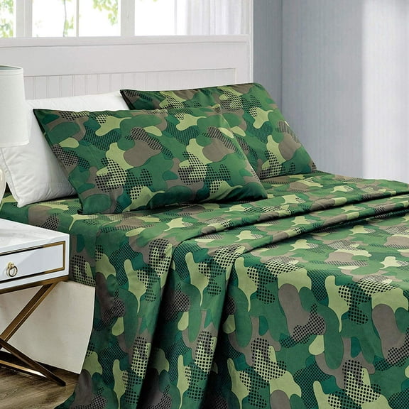Kids Collection Bedding 4 Piece Army Green FULL Size Sheet Set Flat Fitted Sheets Pillow Shams Military Camouflage Theme Boys Bedroom Design (Camouflage Military, Full Sheet Set)