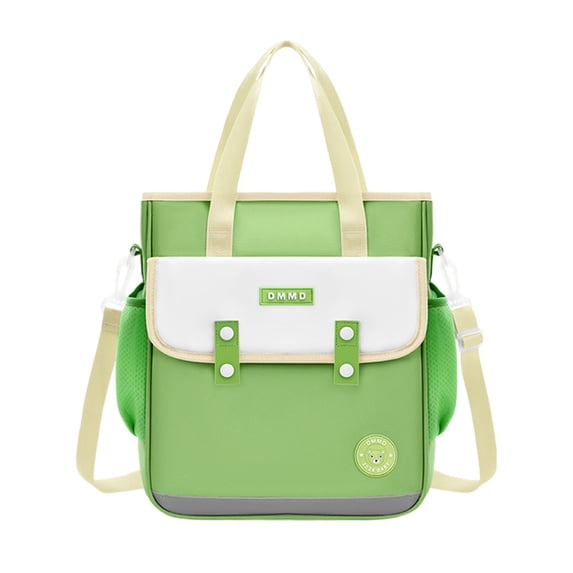 Color Block Middle Elementary Canvas Tote Tutoring Bag Adjustable Crossbody Strap Multi Pocket Waterproof Casual Homework After School Book Bag