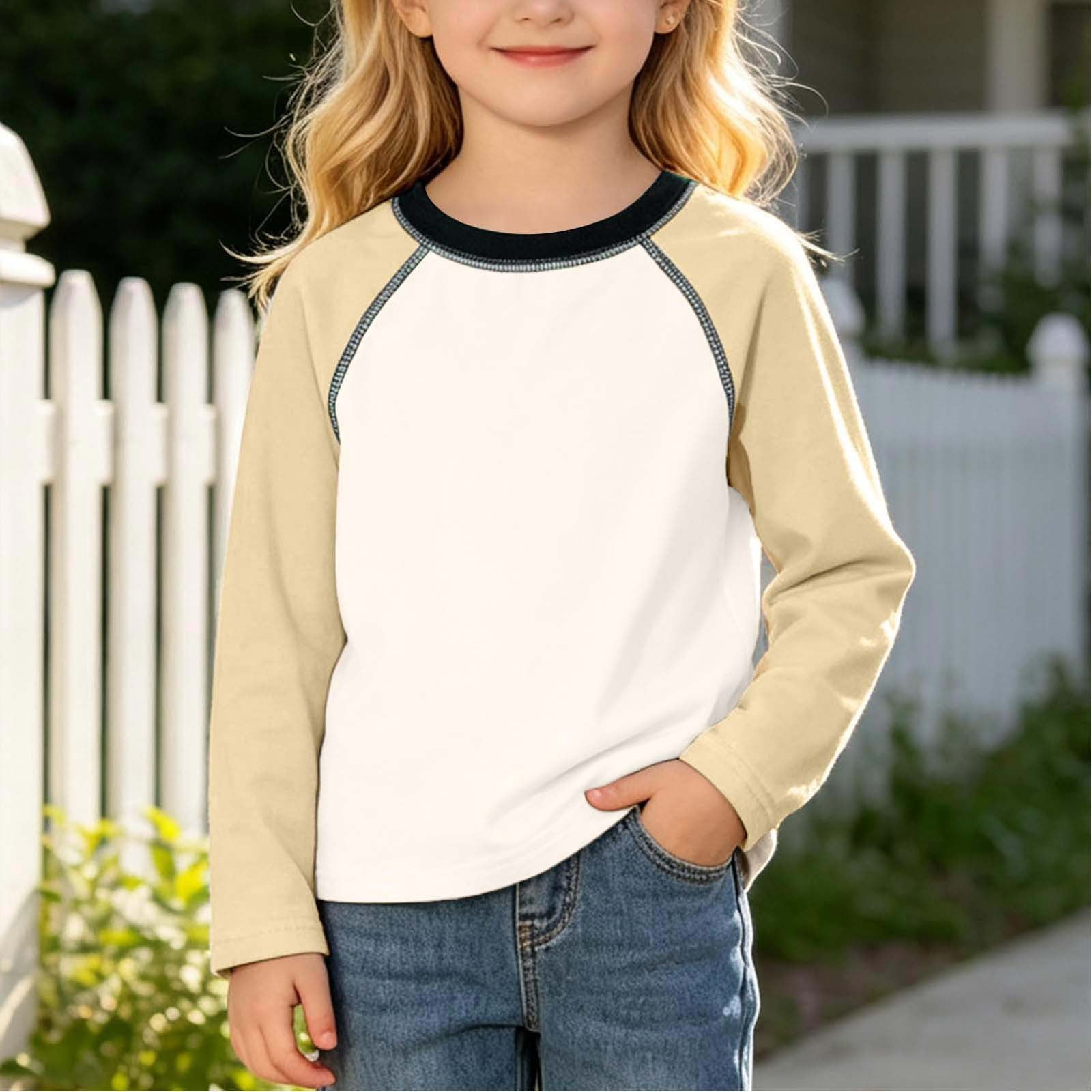 Kids' Color Blocked Round Neck Base Top, Shoulder Length Long Sleeved ...