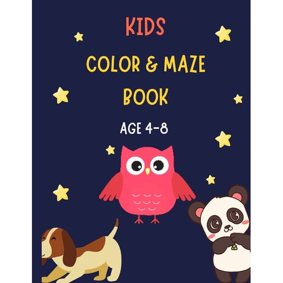 Kids Color & Maze Book Age 4-8: Large coloring pages with fun and easy maze's, (Paperback)