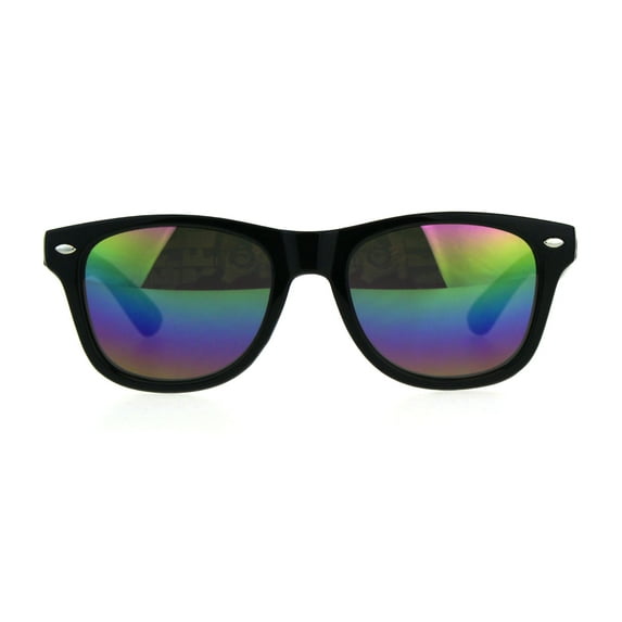Kids Color Mirror Boys Black Plastic Horn Rim Hipster Sunglasses Rainbow