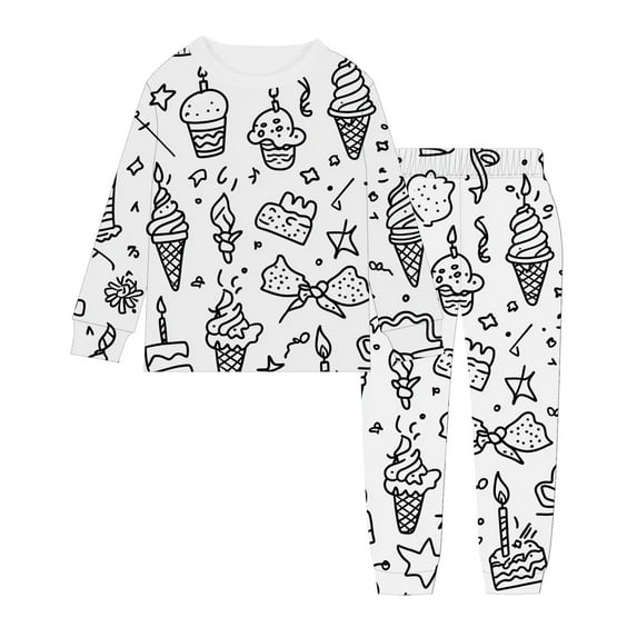 Kids Color on Pajamas Kid DIY Homewear Set Long Sleeve Crew Neck Top with Pajamas Pants Funny Cute Cartoon Print Cotton Can Play with and Wear Birthday Gifts for Girls 8-9 Years
