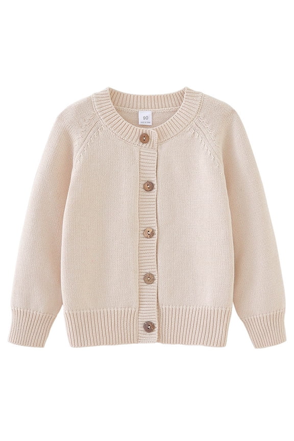 Kids Colorful Knit Cardigan Long Sleeve Round Neck Sweater for Ages 1-12, Soft and Breathable Fabric, Perfect for Daily Wear and Special Occasions Khaki 90