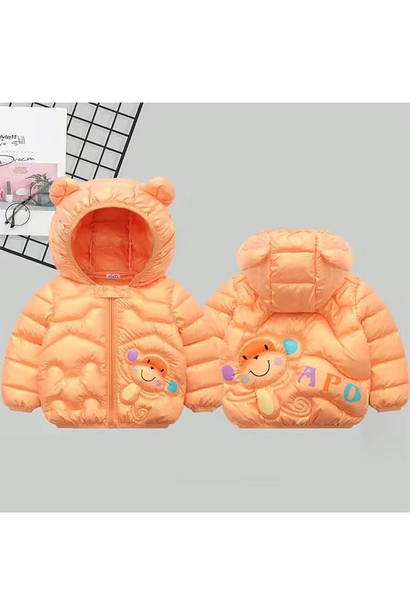 Kids Colorful Monkey Cartoon Padded Winter Jacket – Small Ear Hooded Thick Coat for Boys & Girls (6 Months-5 Years)