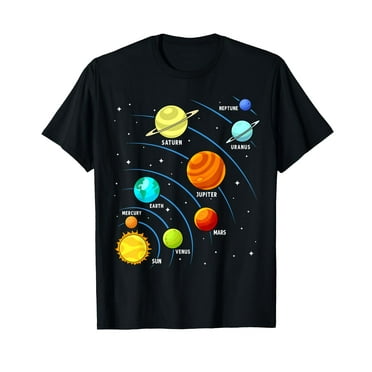 Kids Colorful Planets Solar Systems Mens Boys Space Science T-Shirt