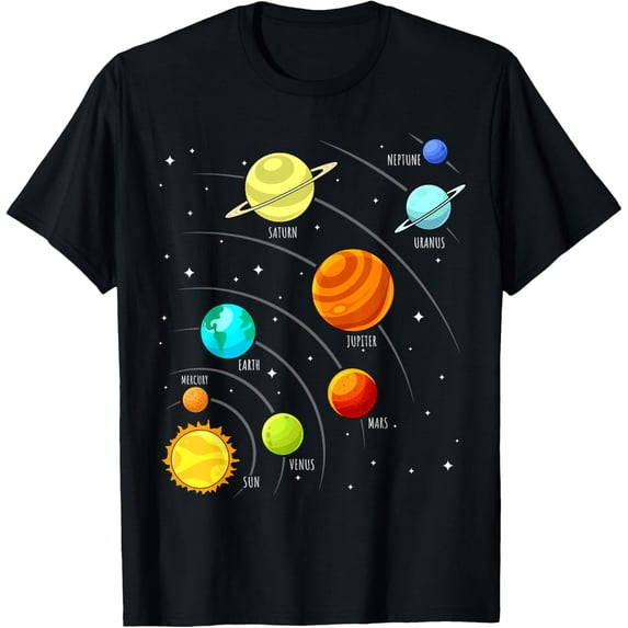 Kids Colorful Planets Solar Systems Space Science Boys Girls T-Shirt