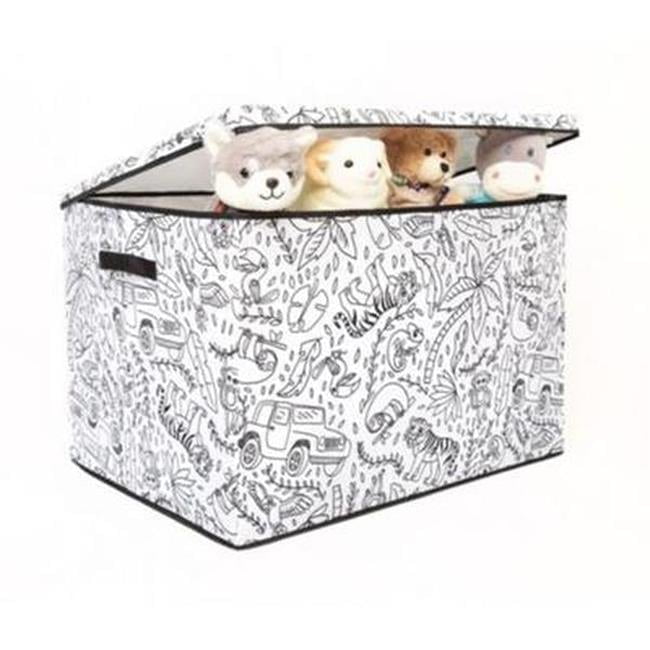 Kids Coloring Lidded Trunk Storage Bin with Removable Divider & Includes Washable Markers, Jungle Print - Large - Pack of 4