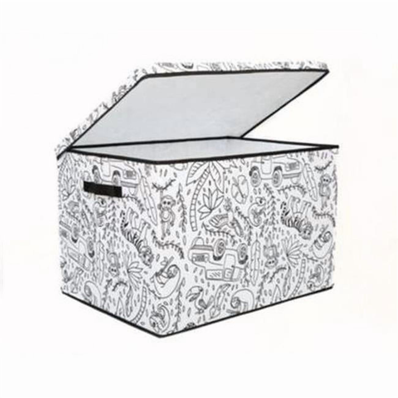 Kids Coloring Lidded Trunk Storage Bin with Removable Divider & Includes Washable Markers, Jungle Print - Medium - Pack of 4