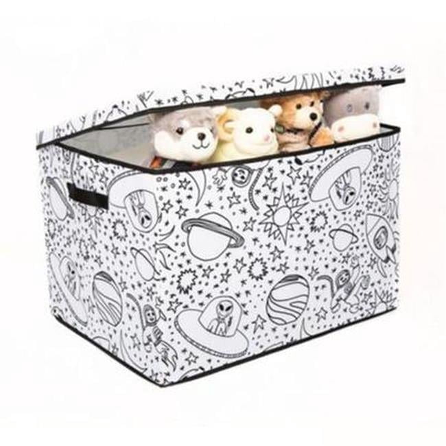 Kids Coloring Lidded Trunk Storage Bin with Removable Divider & Includes Washable Markers, Space Print - Medium - Pack of 4