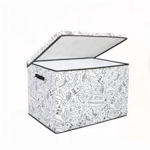 Kids Coloring Lidded Trunk Storage Bin with Removable Divider with Includes Washable Markers, Under Sea Print - Pack of 4 - Large
