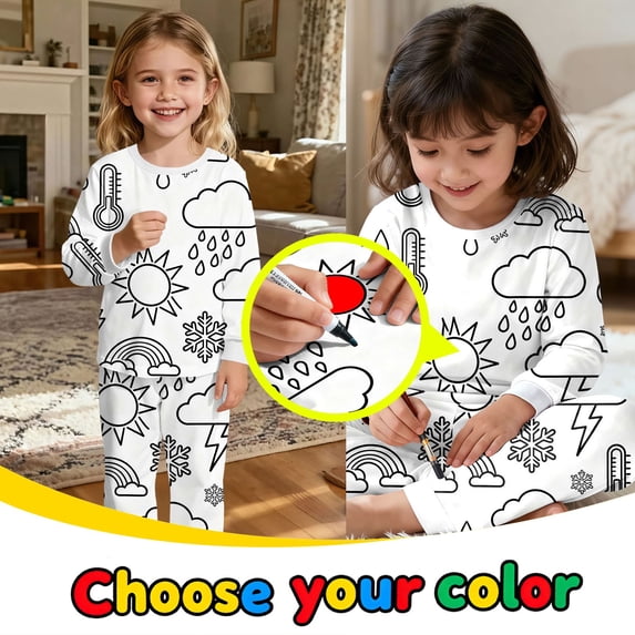 Kids Coloring Pajamas Valentines Easter Pajamas For Girls Boys Long Sleeve Shirts Top Pants Sleepwear Loungewear Set Fall Baby Clothes Carnival Birthday Christmas Gifts For Grandkids #04 White,7Y