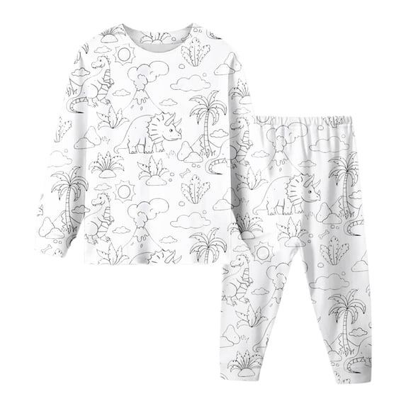 Kids Colouring Pajama Set DIY Pajamas Set Long Sleeve Pullover Top with Pajamas Pants Funny Cute Cartoon Print Cotton Pajamas That Kids Can Color on Color Me Pjs for Girls Size 2-3