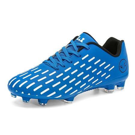 Kids Comfortable Athletic Soccer Cleats Natural Turf Outdoor Football Competition Light Weight with Soft touch Cleats Sneaker Shoes Bright Color for Big Kid Blue 36