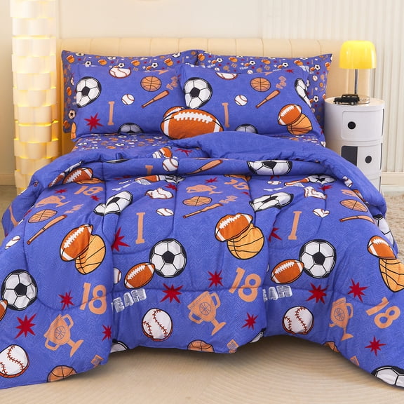 Kids Comforter Bed Set Twin Size for Boys, 8 Pieces Bed in a Bag with Shams, Sheet Set, Double Soft Microfiber Kids Comforter Bedding Set