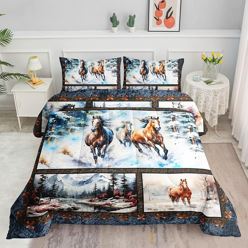 Kids Comforter Set American Flag Deer Printed Pattern Bedding Set with