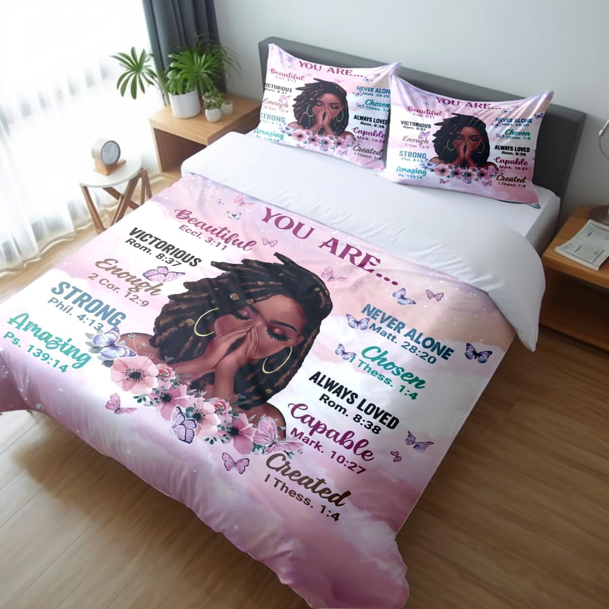Kids Comforter Sets Queen Size, Prayer Girl and African American Girl