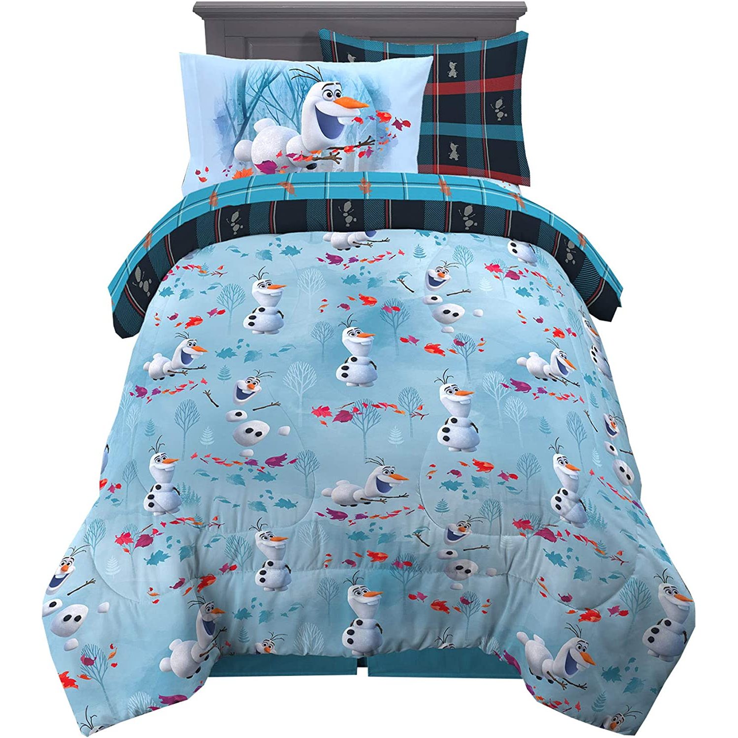 Kids Comforter and Sheet Set with Sham, 5 Piece Size, Frozen 2 Olaf