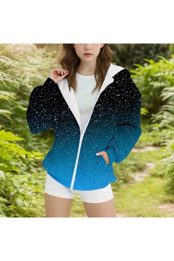 Kids Comfy Long Sleeve Blouse New Zip up Hoodies for Girls Gradient Sequin Hooded Sweatshirts Long Sleeve Pullover Tops Fall Jacket Coats with Pockets Blue 4-5 Years