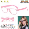 thumbnail image 1 of Kids Computer Glasses - Flexible- Unisex - Anti UV & Blue Light Blocking Protection - Children 3-12 - Includes Lanyard Rope Plus Bonus Carry Pouch and Cleaning Cloth -  Pink Frames, 1 of 5