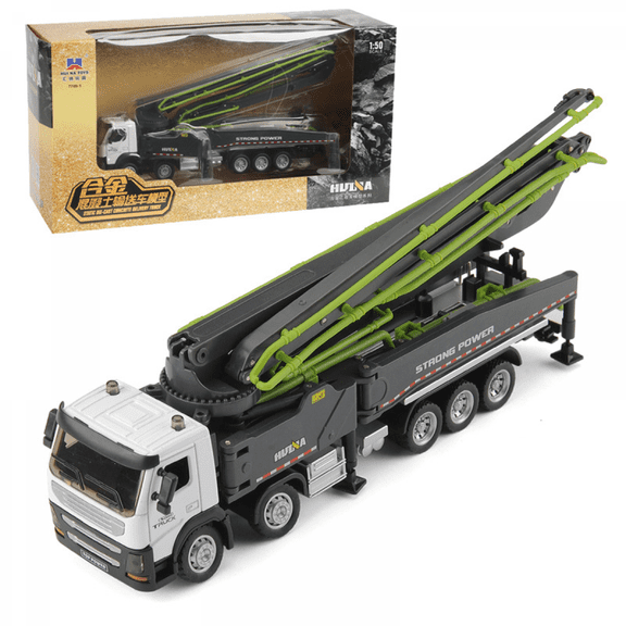 Kids Concrete Pump Truck Toy, 1:50 Scale Construction Vehicle Die-cast Heavy Duty Wheeled Pump Truck Toys for Boys Gifts & Ornament (Gray)