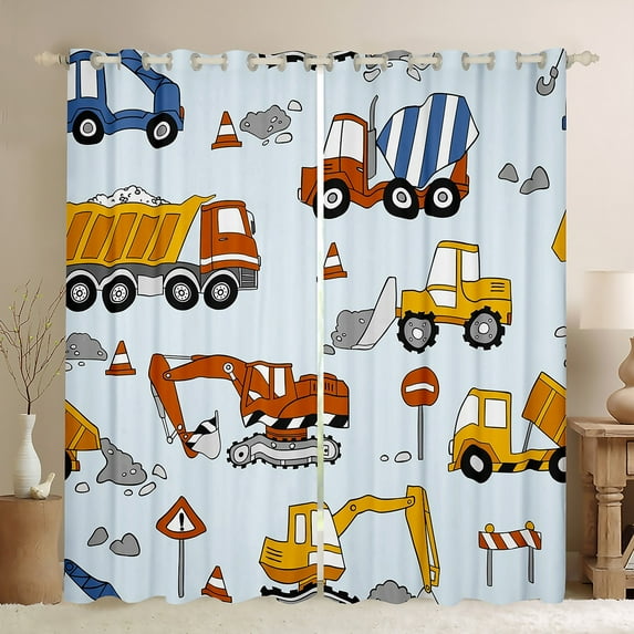 Construction Car 30%-50% Blackout Curtains for Bedroom Cartoon Excavator Car Curtains & Drapes , Equipment Trucks Curtains Tractor Vehicle Window Curtains for Youth Teenagers,