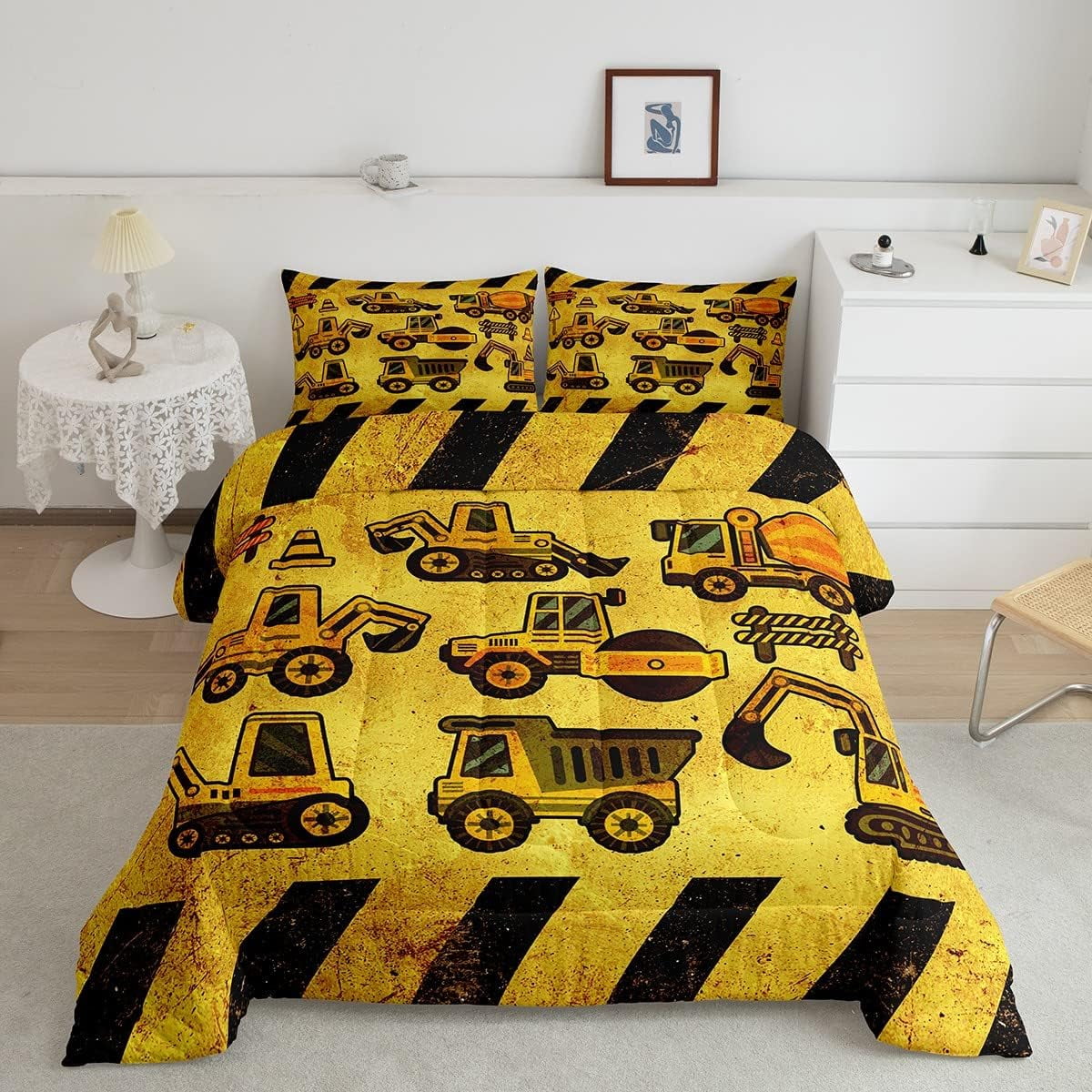 Kids Construction Comforter Set Queen, Boys Cartoon Car Down Comforter
