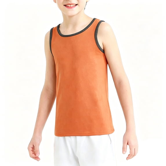 Kids Contrast Binding Sleeveless Tank Top, Boys Breathable Summer Basketball Sports Vest