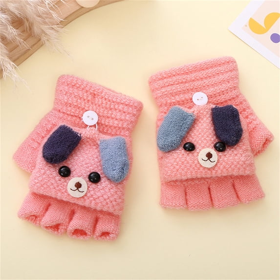 Kids Convertible Flip Top Knitted Winter Gloves, Stretch Warm Fingerless Mitten Gloves, Skin Friendly Breathable Children Hand Warmers for Boys Girls School Outdoor Playing