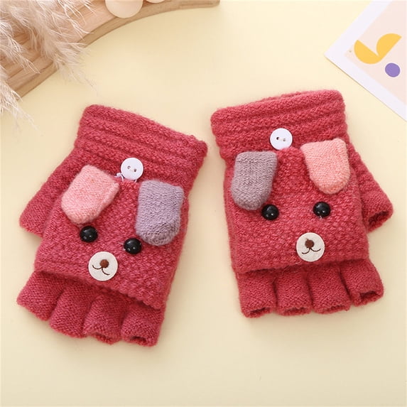 Kids Convertible Flip Top Knitted Winter Gloves, Stretch Warm Fingerless Mitten Gloves, Skin Friendly Breathable Children Hand Warmers for Boys Girls School Outdoor Playing