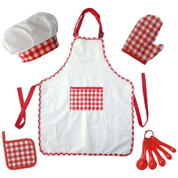 Kids Cooking Apron Chef Hat Boy Toddler Child Red Cotton