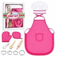 thumbnail image 1 of Rirool Kids Cooking Set, 11-Piece Pink Polka Dot Chef Dress-Up and Baking Role Play Kit with Apron, Hat, Mitt, Pot Holder, Whisk, Rolling Pin, Spoon and 4 Cookie Cutters, Ages 3-6, 1 of 8