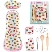 Rirool Kids Cooking Set, 11 Pcs Chef Role Play Kit with Apron, Hat, Mitt, Utensils & Baking Tools, Pretend Play Kitchen Costume Gift for Girls Ages 3-6, Birthday & Holiday