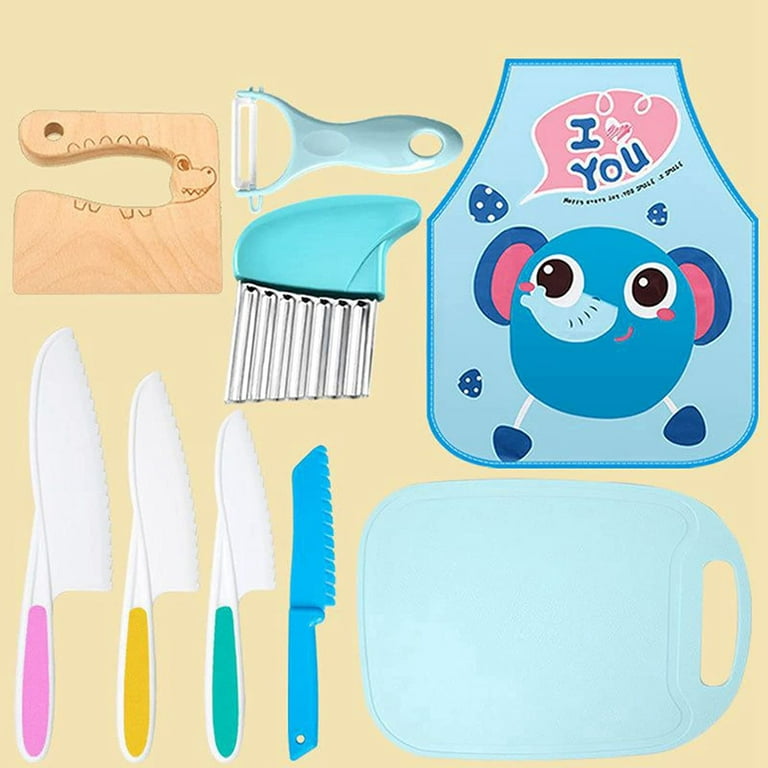 Kids Cooking Set Real, Montessori Kitchen tools, Toddlers Safe Knife Tools  Set (Include Wood and Plastic Knife, Crinkle Cutter, Peeler, Cutting