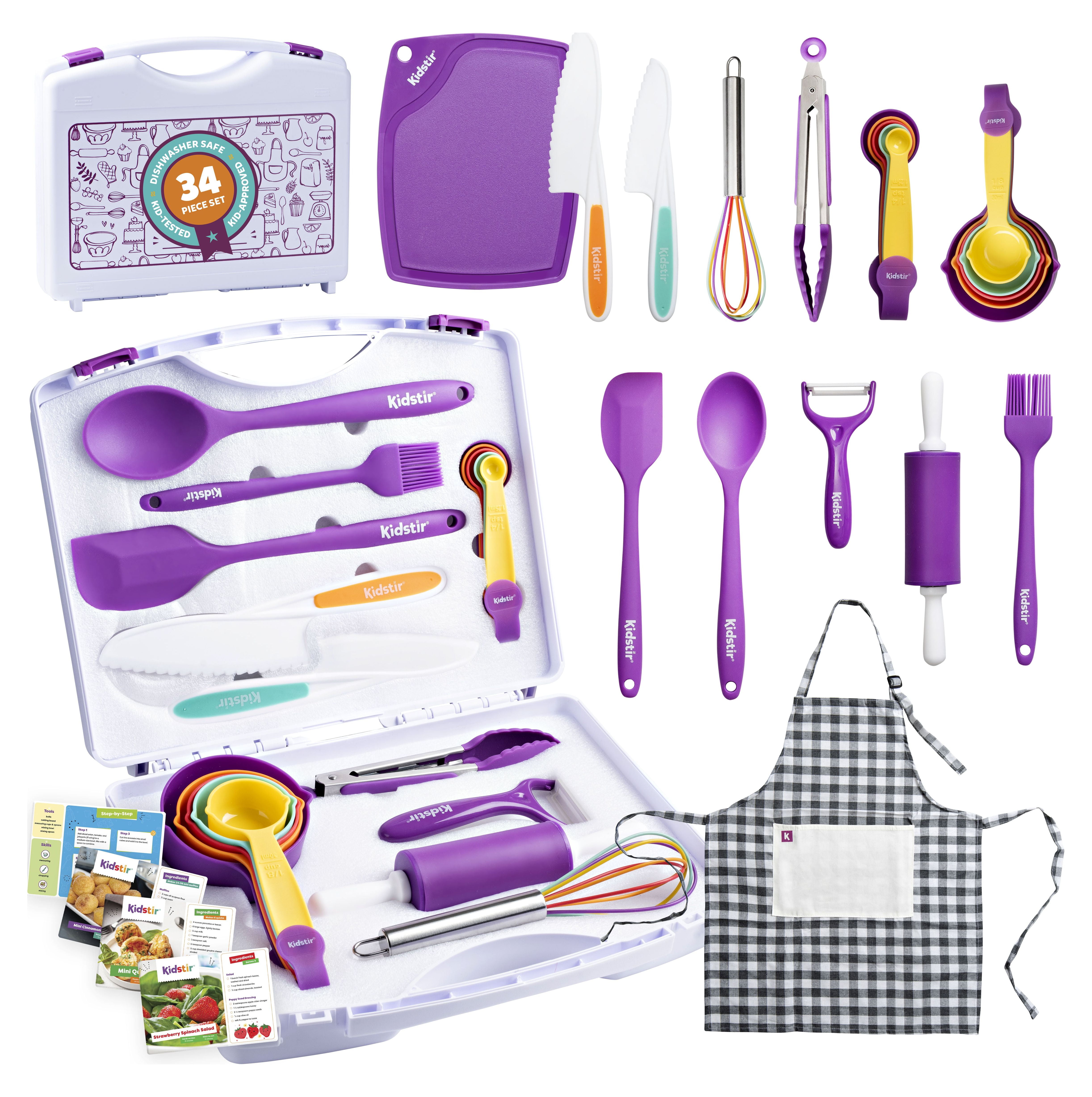 Teddy Bear Kids Baking Set with storage case, real working utensils, cookie  cutters, and baking supplies, cute teddy apron for kids. Baker Buddy