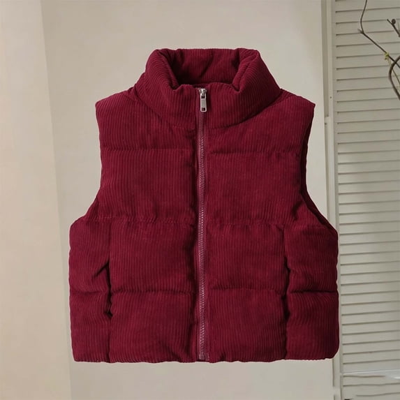 Kids Corduroy Puffer Vest Sleeveless Zip‑Up Stand Collar Outerwear Gilet for Boys Girls Brown 10-11 Years