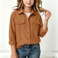 thumbnail image 1 of Kids Corduroy Shacket for Boys and Girls, Long Sleeve on Down Shirt Jacket with Lapel Collar and Chest Pockets, Casual Outerwear for School, Everyday Wear and Layering, Ages 6-14, 1 of 9