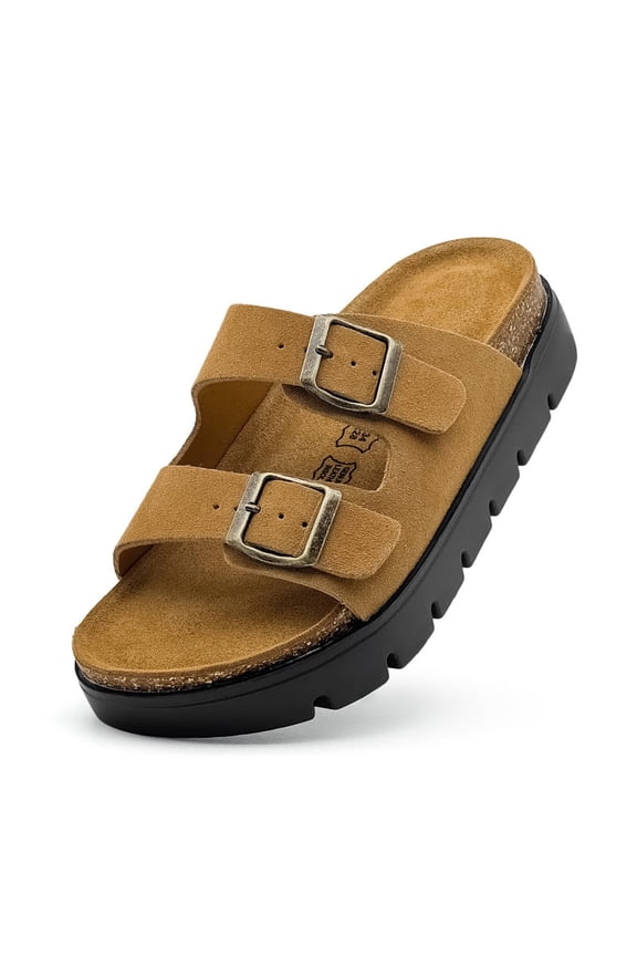 Kids Cork Footbed Sandals Girls Boys Slip-On Adjustable Buckle Slippers Open Toe Casual Thick Sole Shoes Indoor Outdoor