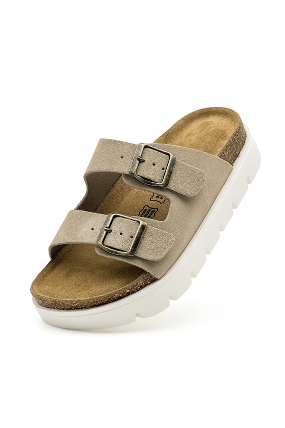 Kids Cork Footbed Sandals Girls Boys Slip-On Adjustable Buckle Slippers Open Toe Thick Sole Casual Shoes Indoor Outdoor