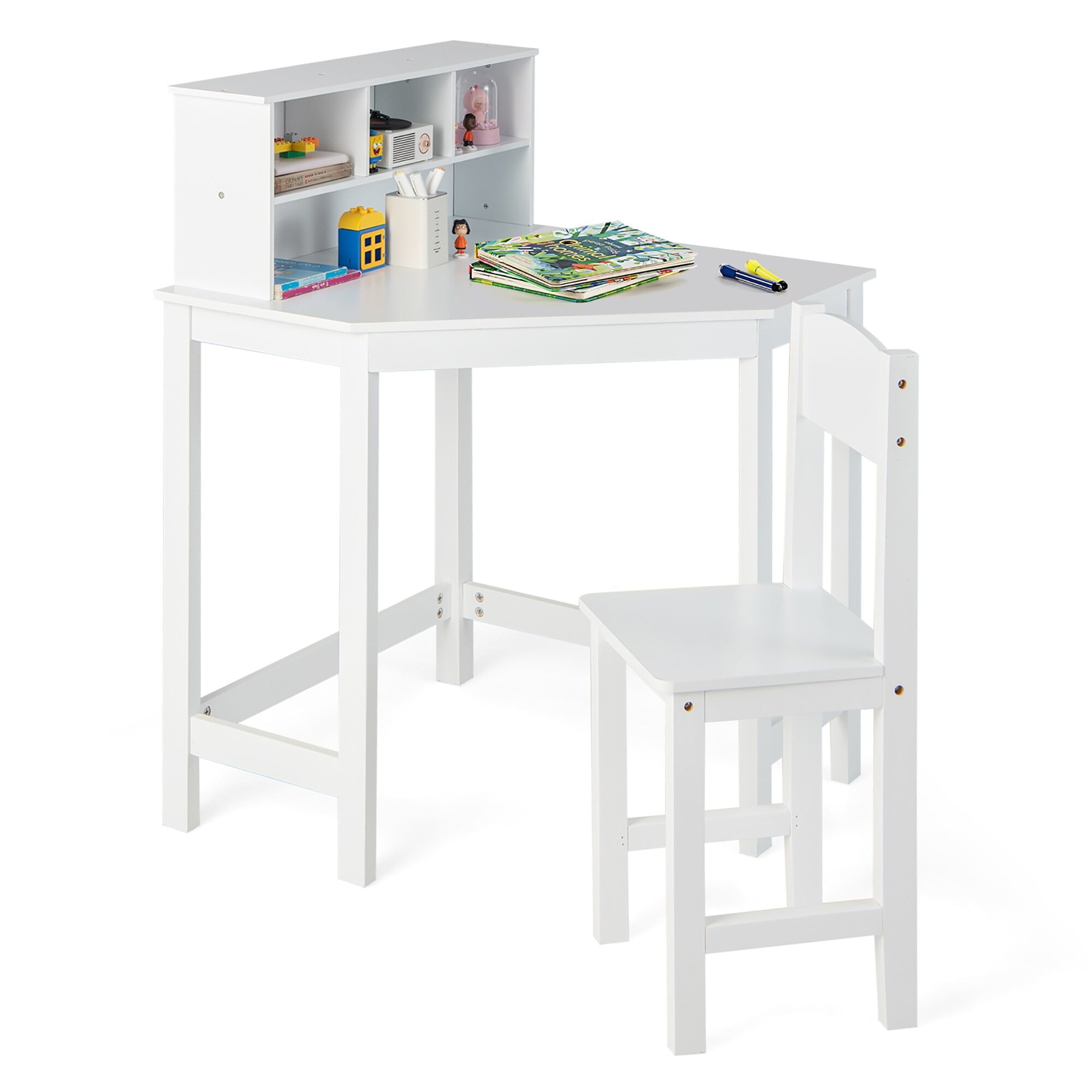 Kids Corner Desk & Chair Set Wooden Study Writing Workstation