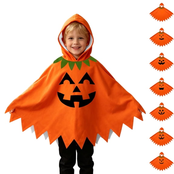 Kids Pumpkin Unisex Hooded Cape Girls Dress up Clothes Halloween Boys 5-6 Years