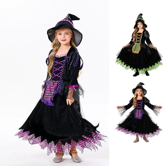 Kids Witch Witch Dresses with Hats Two Piece Set Dress up Clothes Halloween Kids 4-5 Years