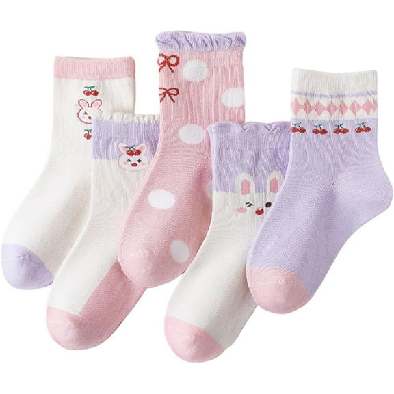 Kids Cotton Crew Socks - 5 Pairs of Cute and Cozy Ankle Socks for Girls – Warm and Breathable - Fits 1-12 Years Old