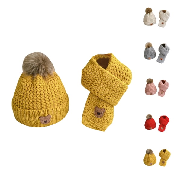 Kids Cotton Knit Set - Winter Warm Hat And Scarf Combo, Soft Stocking Stuffers, For Baby Toddler Age 3-12 Winter Christmas Gifts