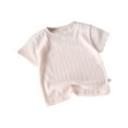 thumbnail image 1 of Kids Cotton Knit Tops Solid Color Ribbed Textured Short Sleeve Summer Tshirts for Boys and Girls 1-10 Years (5T, White), 1 of 4