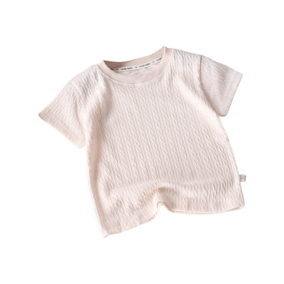Kids Cotton Knit Tops Solid Color Ribbed Textured Short Sleeve Summer Tshirts for Boys and Girls 1-10 Years (5T, White)