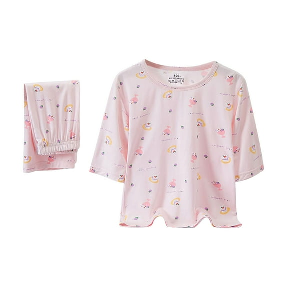 Kids Cotton Pajamas Set Girls Boys Pjs 3/4 Sleeve Pullover Pants Cute Soft 2 Piece Loungewear Sleepwear Pink, 5 Years