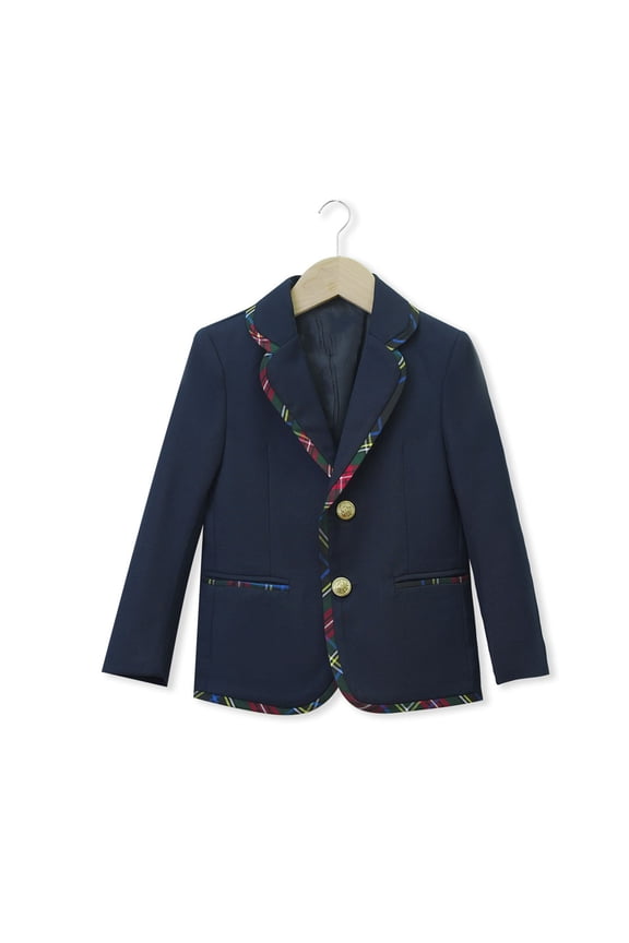 Kids Cotton Plaid Blazer, Preppy Button Front School Uniform Jacket for Boys and Girls Blue D 7-8 Years